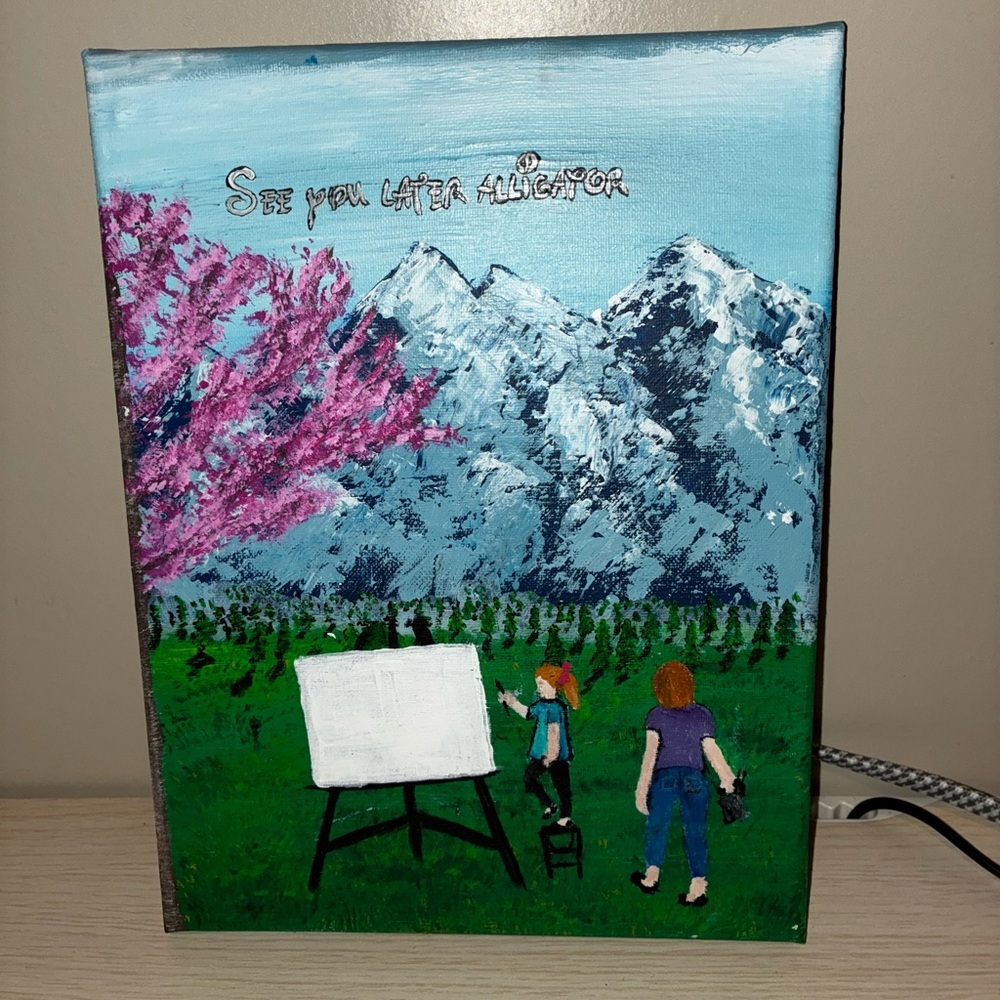 See you later alligator painting wall art mother daughter gift mountain scenery